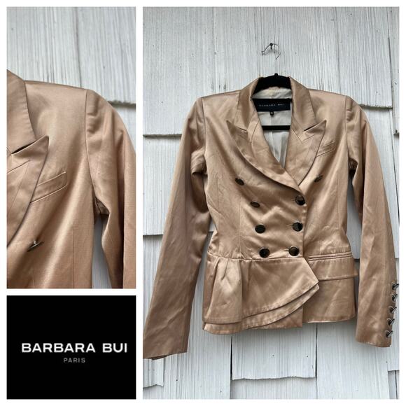 Barbara Bui Double Breasted Silk‎ Lined Blazer Jacket Peplum Detail Size 36/XS - Picture 1 of 12